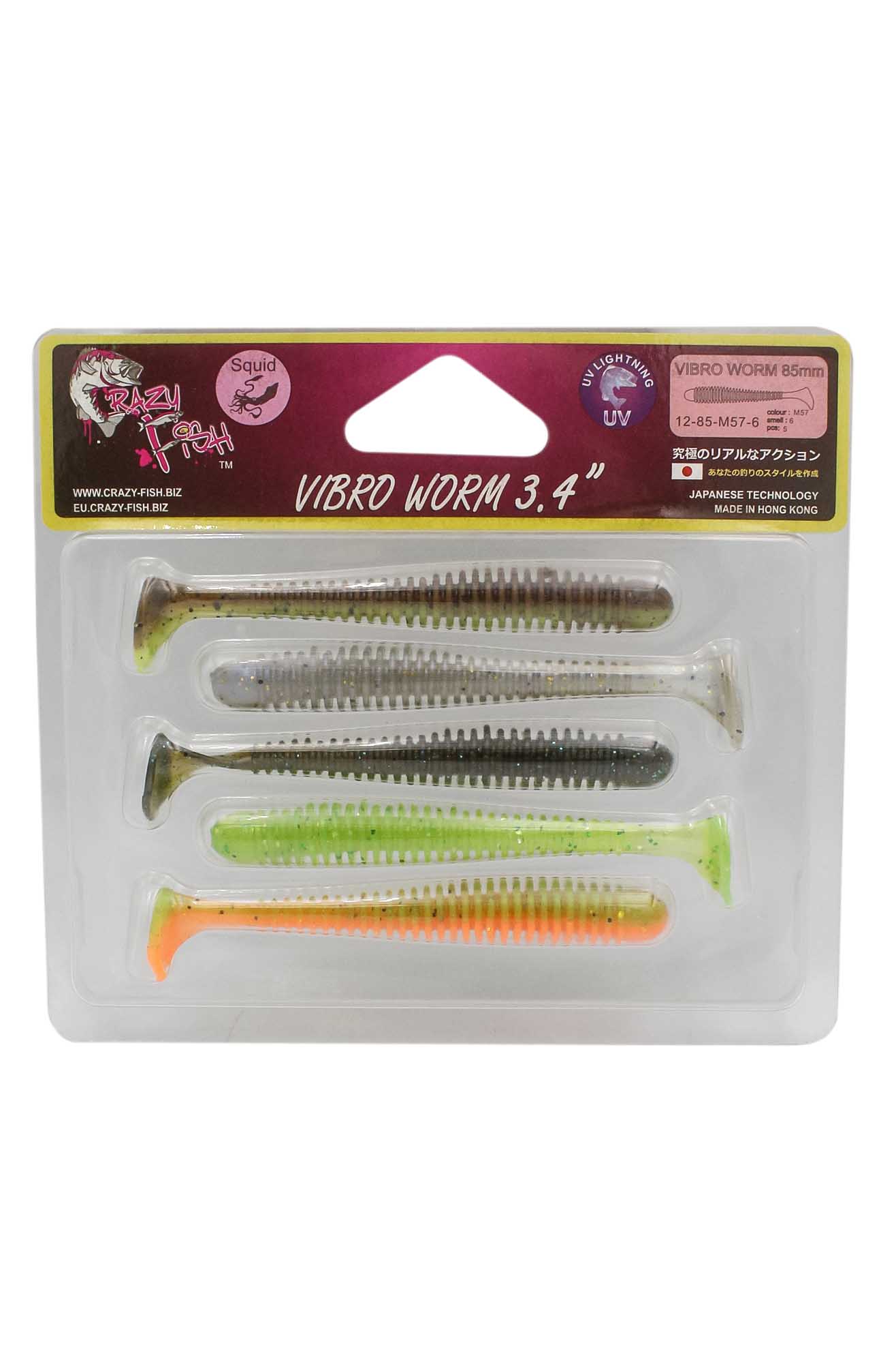 Приманка Crazy Fish Vibro worm 3,4" 12-85-M57-6 - фото 1