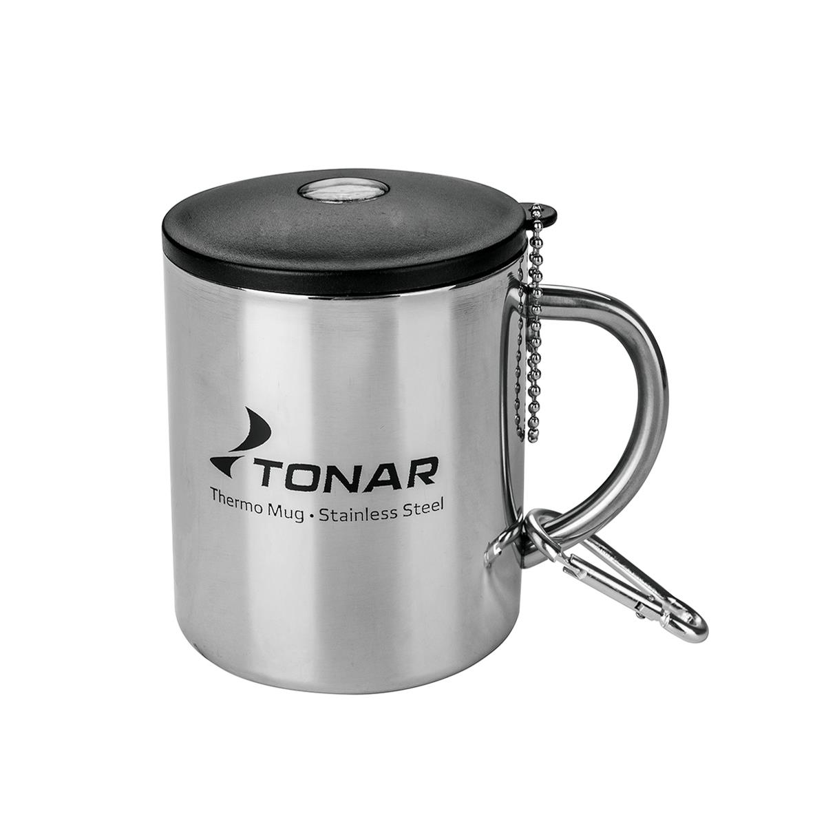 МП Термокружка 350ML с пластиковой крышкой+карабин (T.TK-038-350) Тонар - фото 1