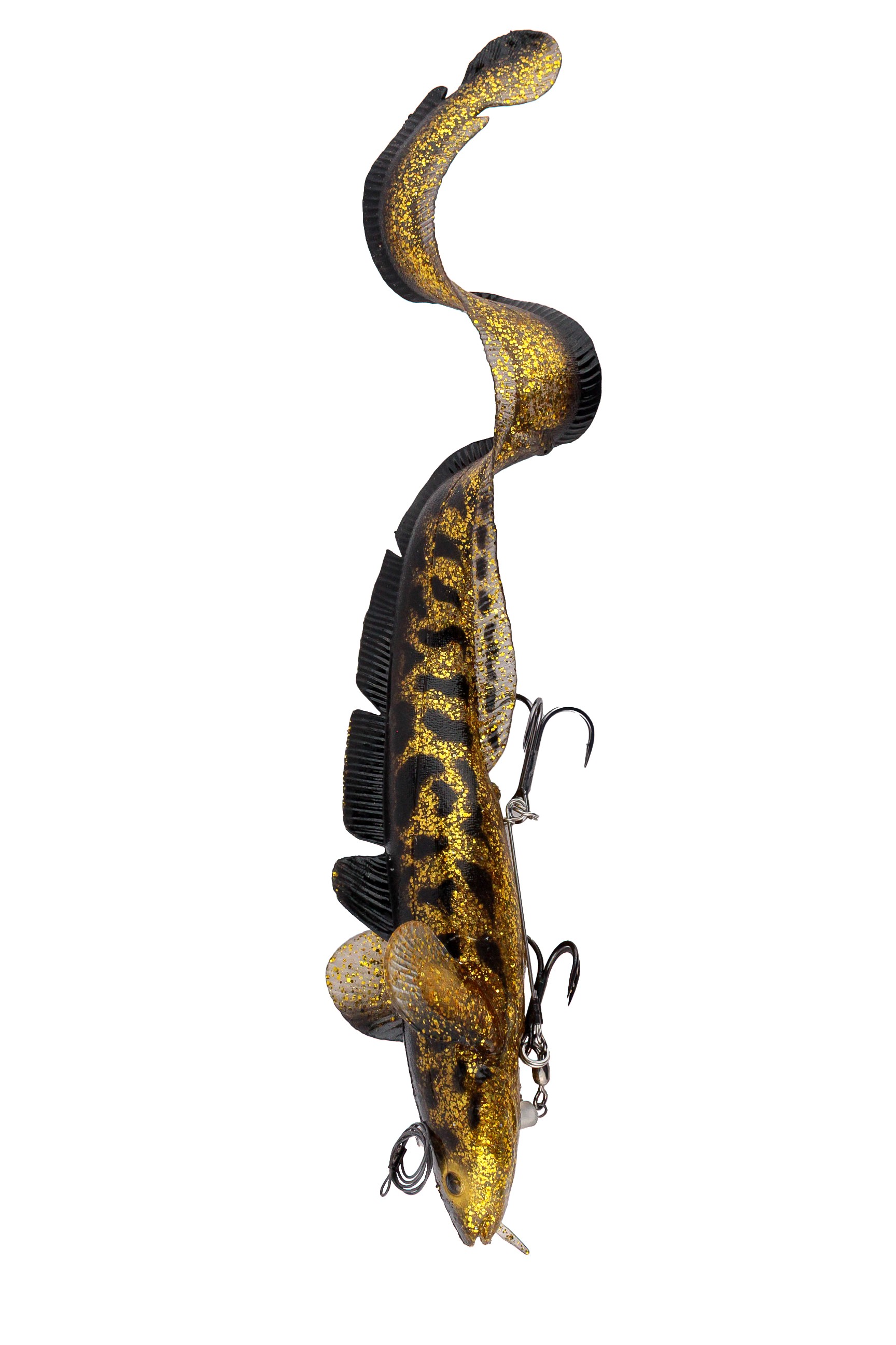 Приманка Savage Gear 3D line thru burbot 36см 216гр fast sinking black gold uv - фото 1