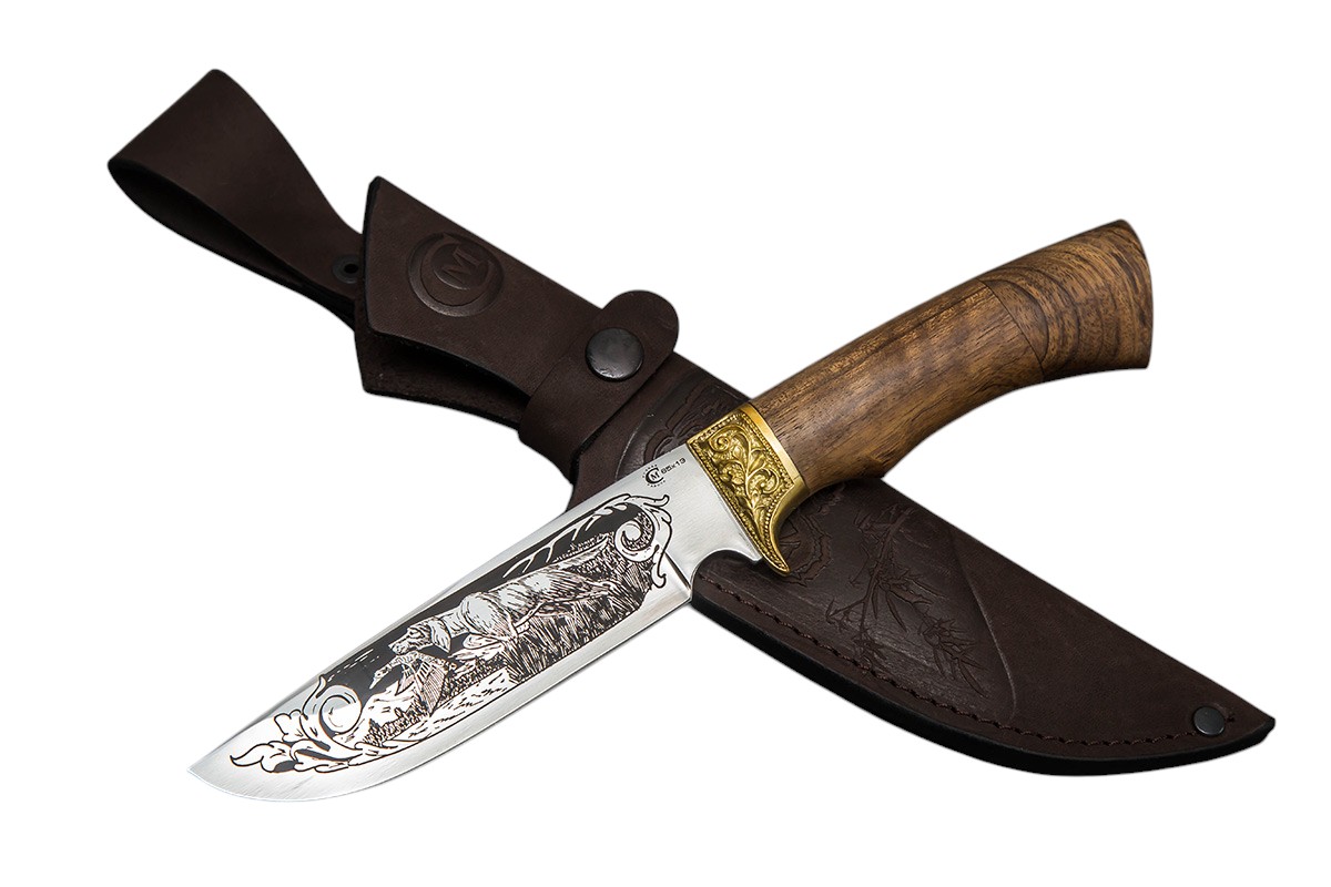 Нож ИП СЕМИНА Лорд сталь 65х13 литье ценные породы дерева гравировка - фото 1