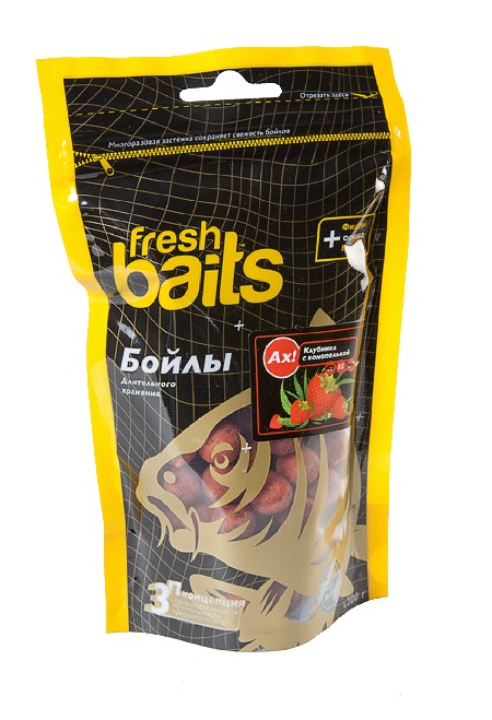 Бойлы Fresh Baits Ах! 15мм 200гр клубника с конопелькой - фото 1