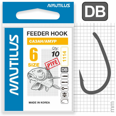 Крючок Nautilus Sting Feeder Сазан/амур S-1114PTFE № 6 - фото 1