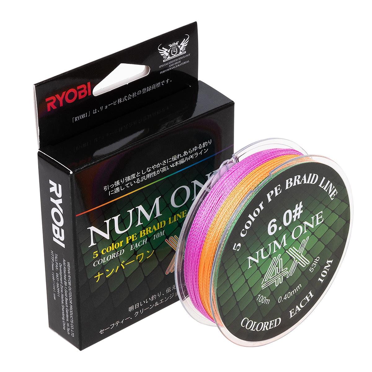 МП Шнур NUM ONE PE4X-100M 6.0#/0,405 mm Multi Colour Ryobi - фото 1