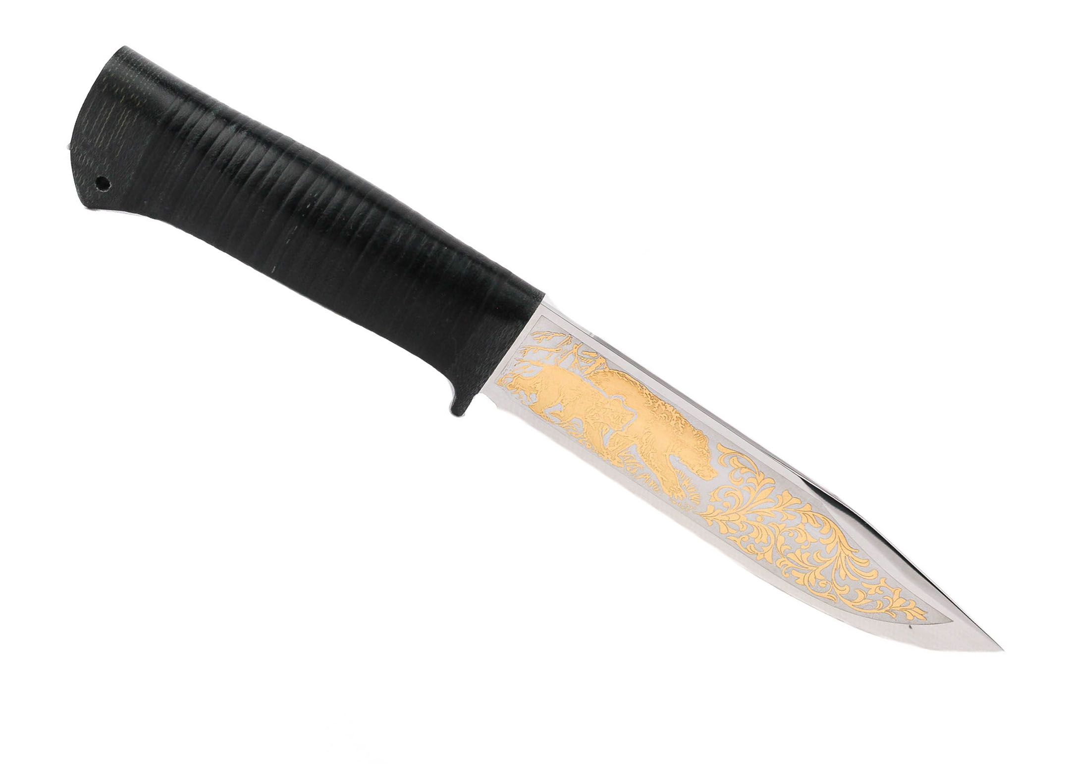 Нож Росоружие Баджер 2 95х18 позолота кожа - фото 1