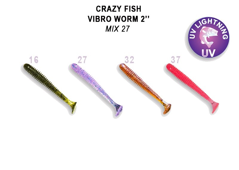 Приманка Crazy Fish Vibro worm 3-50-М27-6 - фото 1
