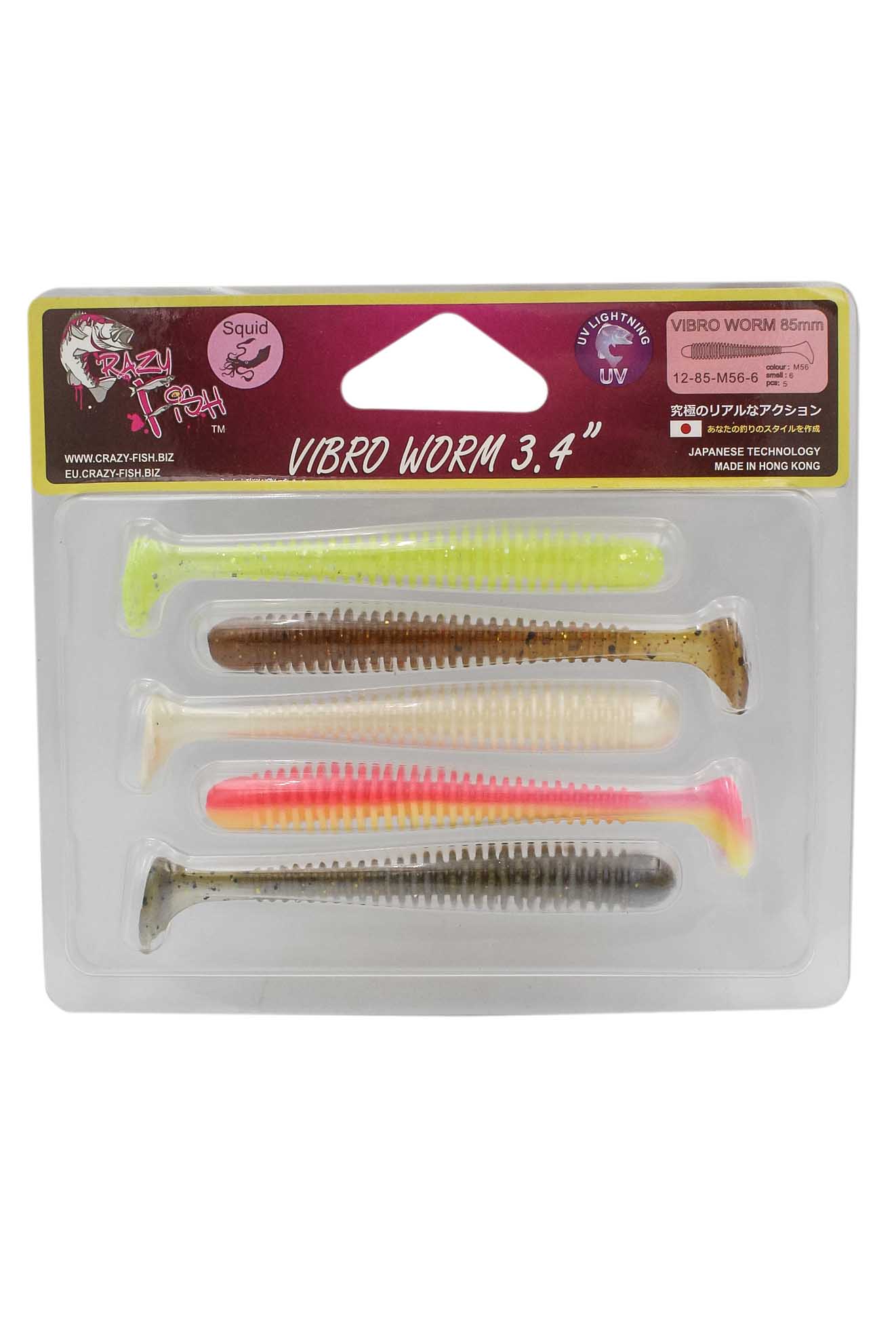 Приманка Crazy Fish Vibro worm 3,4" 12-85-M56-6 - фото 1