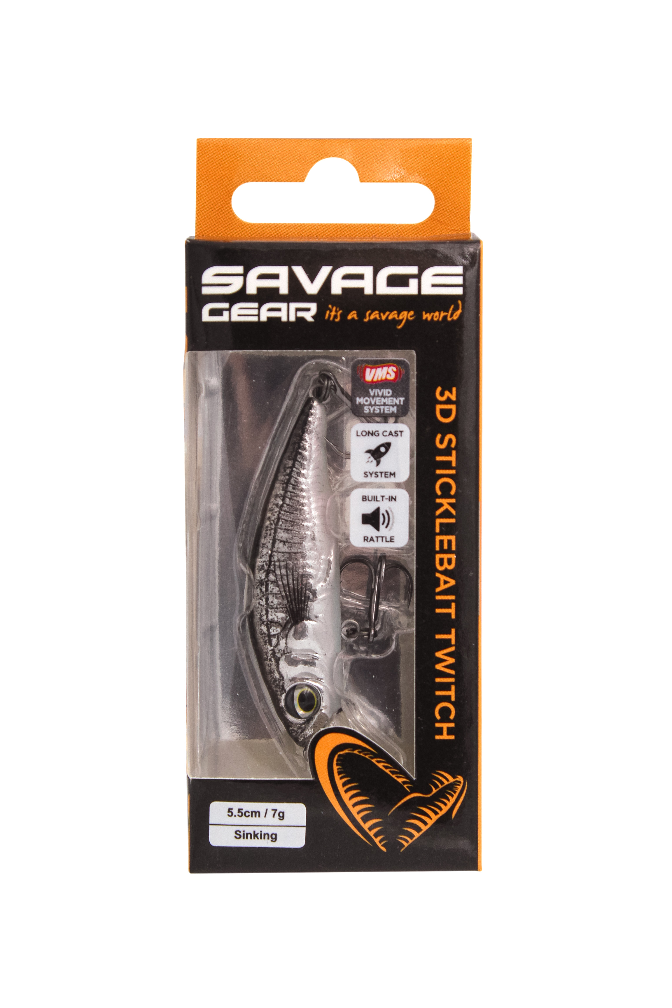 Воблер Savage Gear 3D sticklebait twitch 5,5см 7гр sinking black silver - фото 1