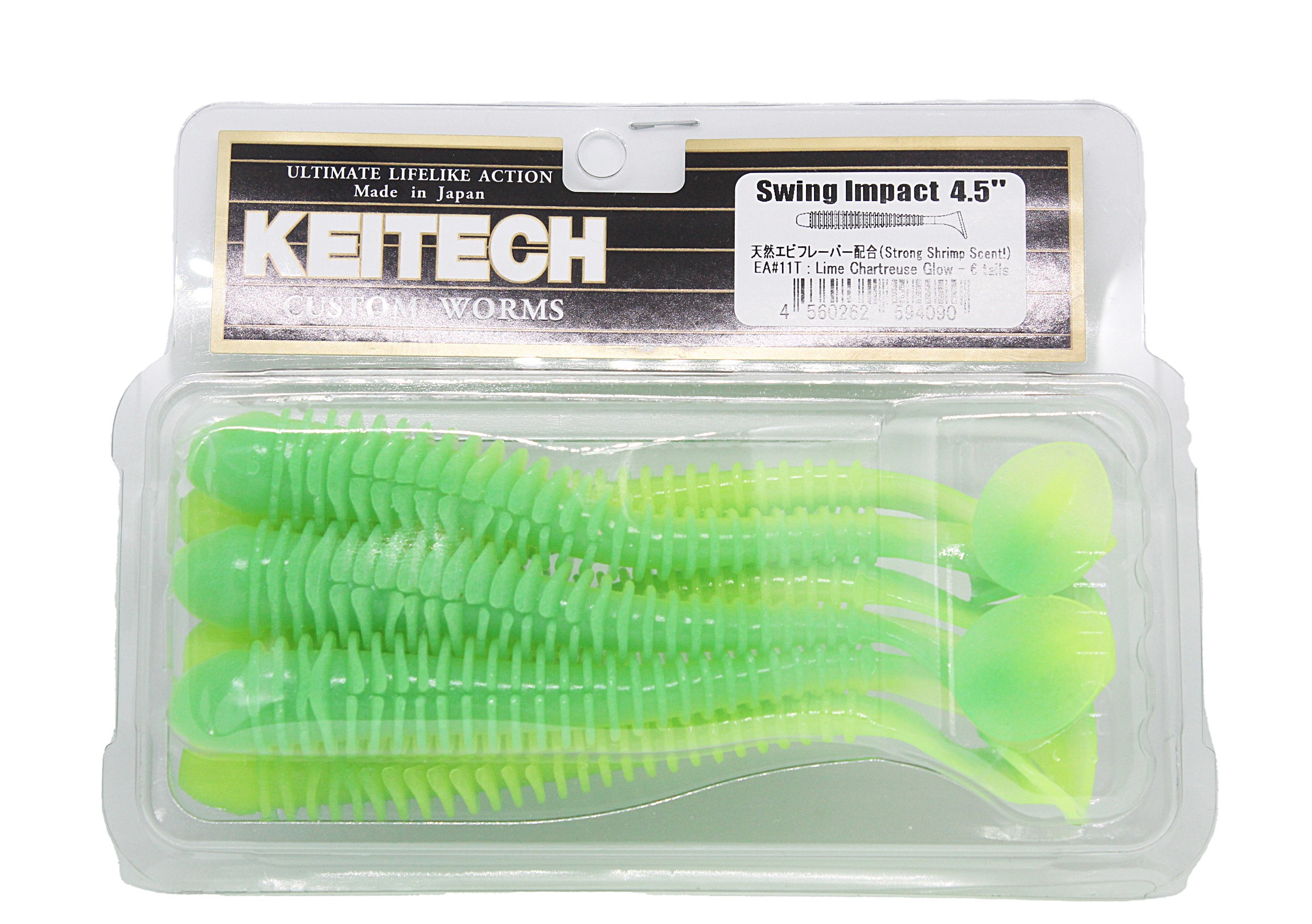 Приманка Keitech виброхвост Swing impact 4,5" EA11 lime chartreuse glow - фото 1