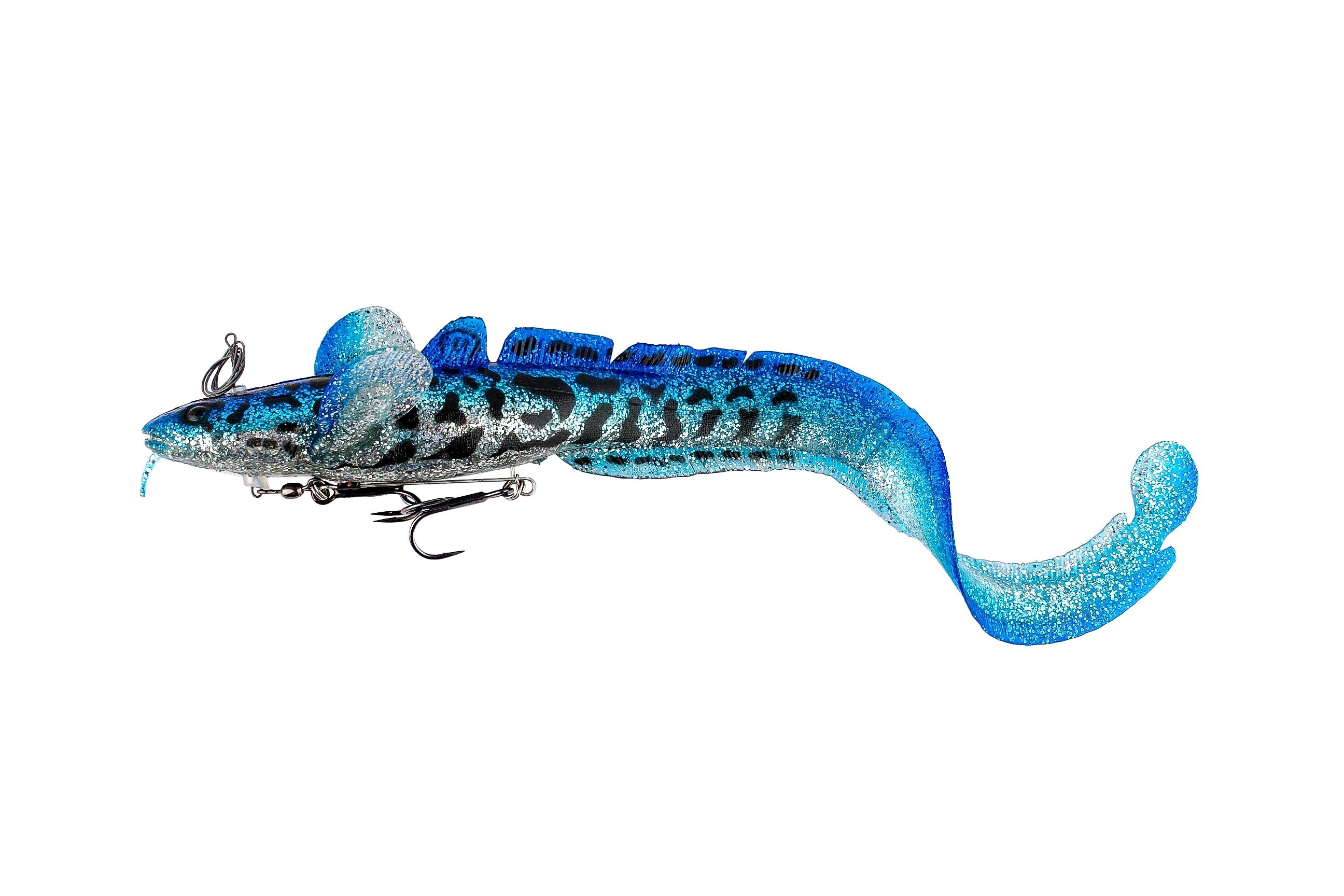 Приманка Savage Gear 3D line thru burbot 36см 216гр fast sinking blue silver uv - фото 1