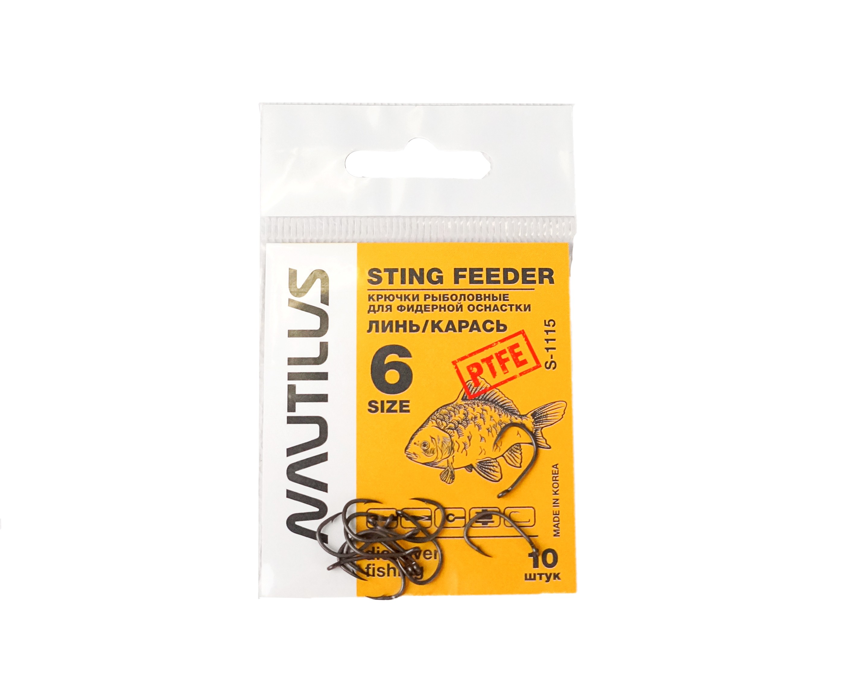 Крючок Nautilus Sting Feeder Линь/карась S-1115PTFE №6 - фото 1