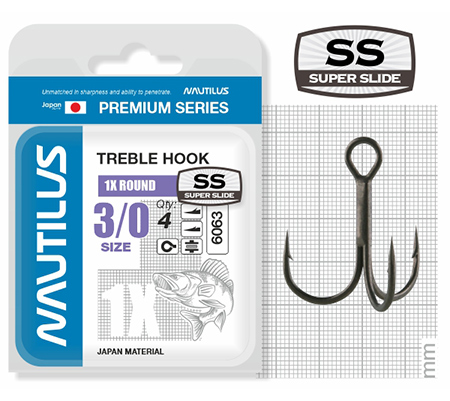 Крючок тройной Nautilus 1X Round Premium Series 6063SS № 3/0 (4шт) - фото 1
