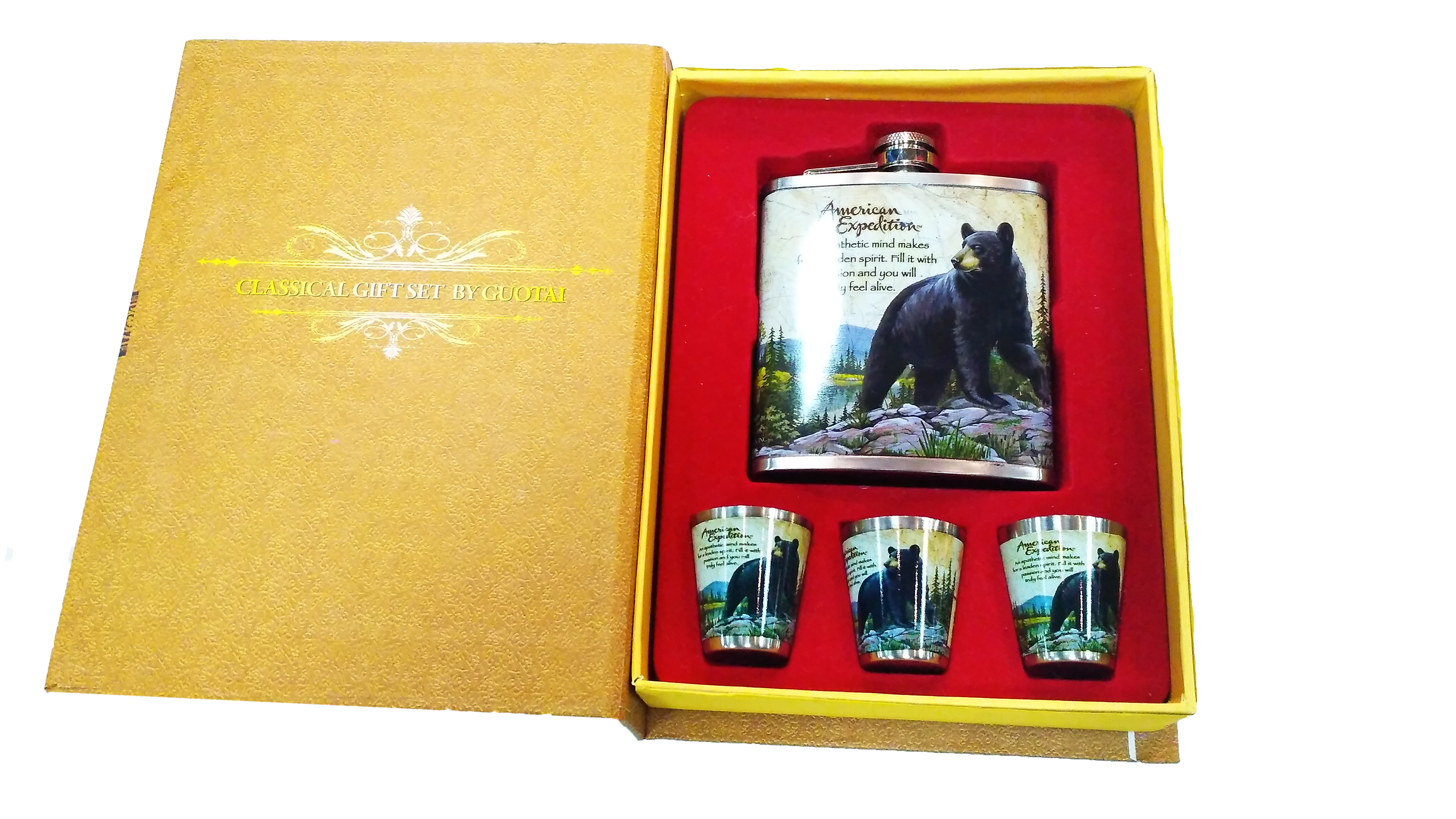 Подарочный набор Сима Ленд Медведь фляжка+3 стопки 210мл - фото 1