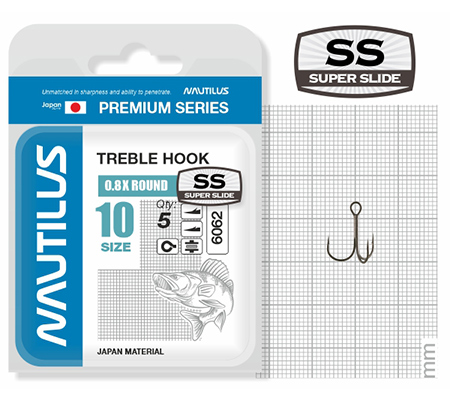 Крючок тройной Nautilus 0.8X Round Premium Series 6062SS №10 (5шт) - фото 1