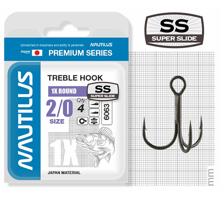 Крючок тройной Nautilus 1X Round Premium Series 6063SS № 2/0 (4шт) - фото 1