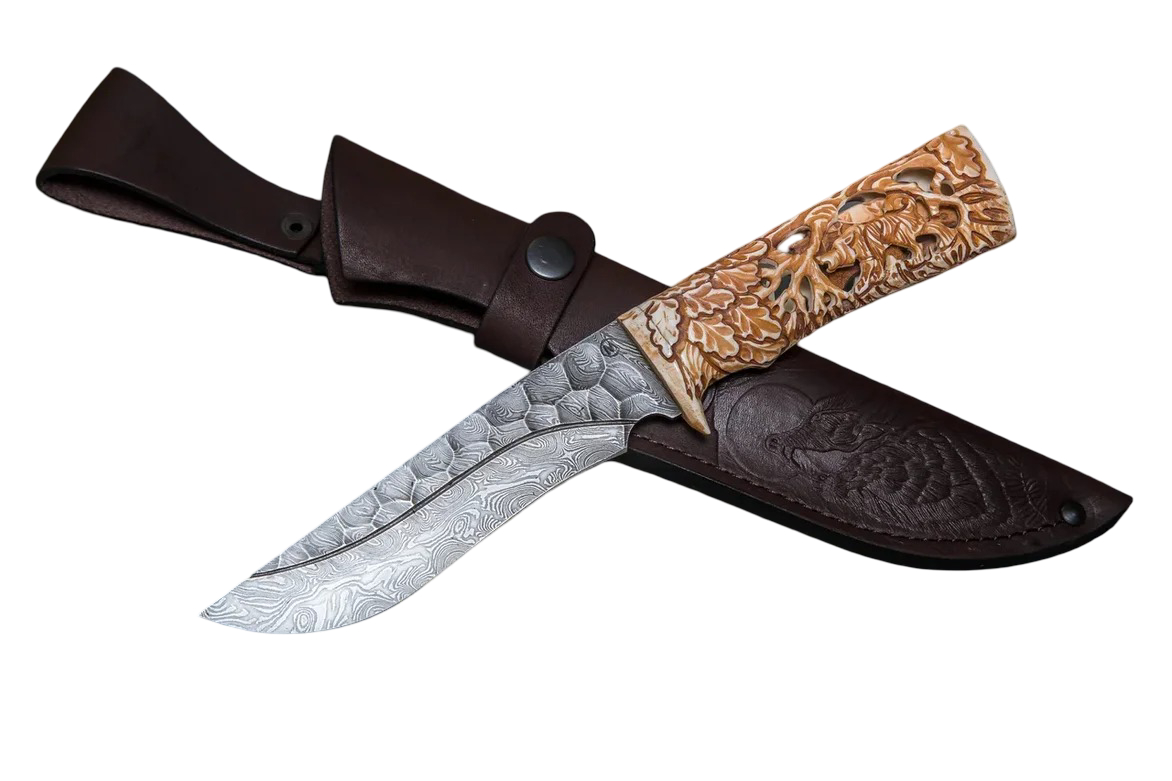 Нож ИП СЕМИНА Галеон дамасская сталь кость ажур - фото 1