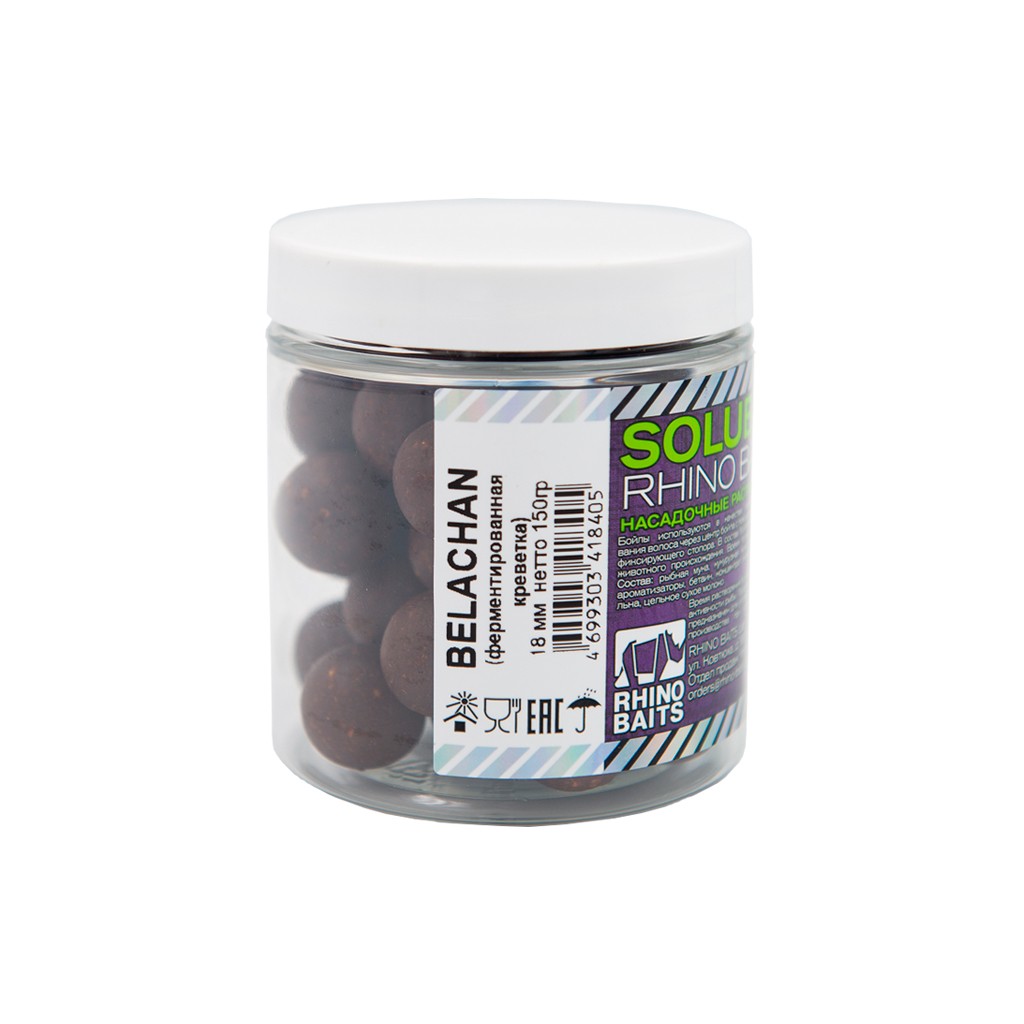 Бойлы Rhino Baits Belachan креветка 18мм банка 150гр пылящие