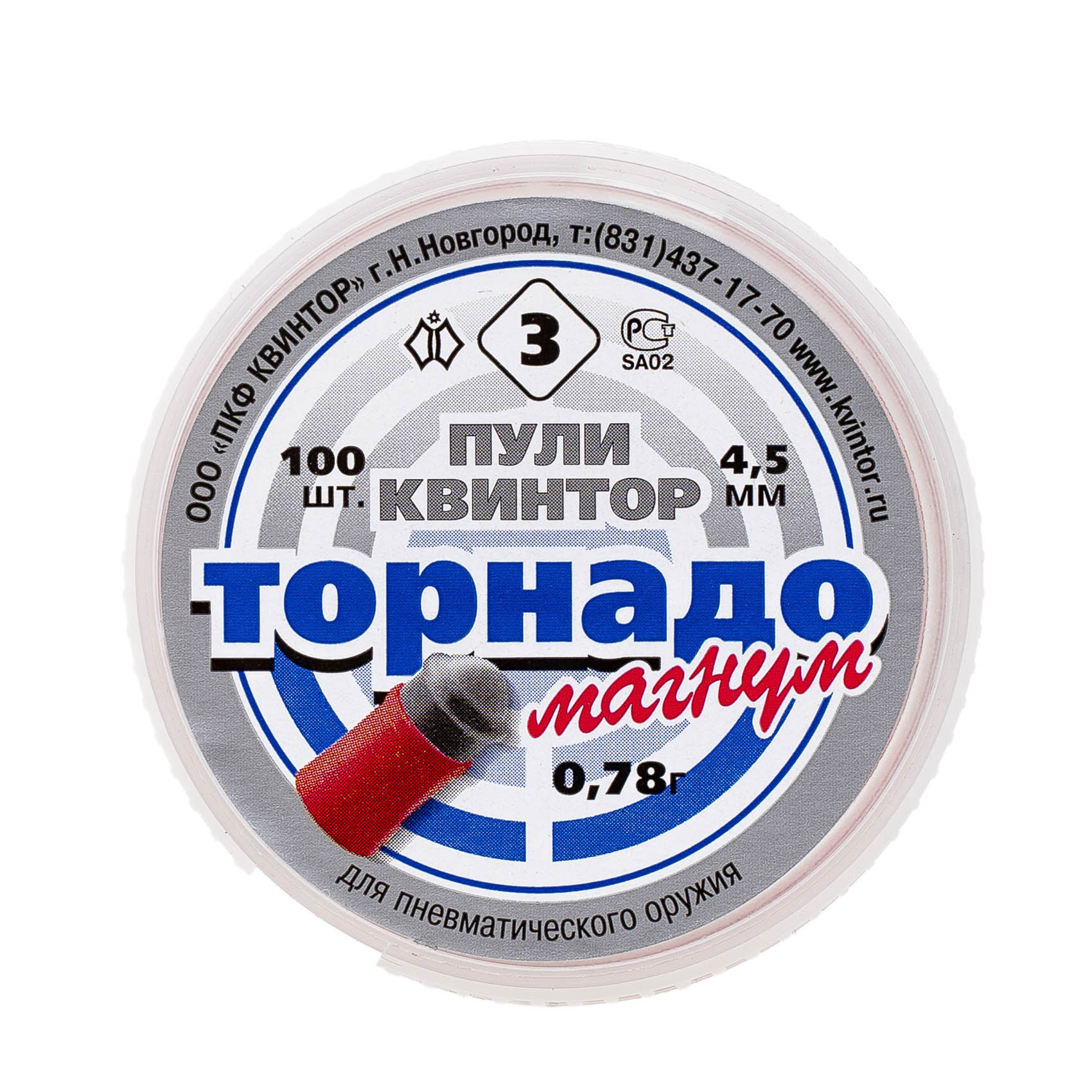 МП Пуля пневм. 4,5 Квинтор Торнадо-Магнум 0,78г, 100шт/бан - фото 1