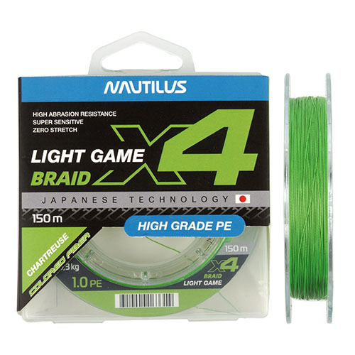 Шнур Nautilus X4 Light game Braid Chartreus 2.2кг 0,3PE 150м Com - фото 1