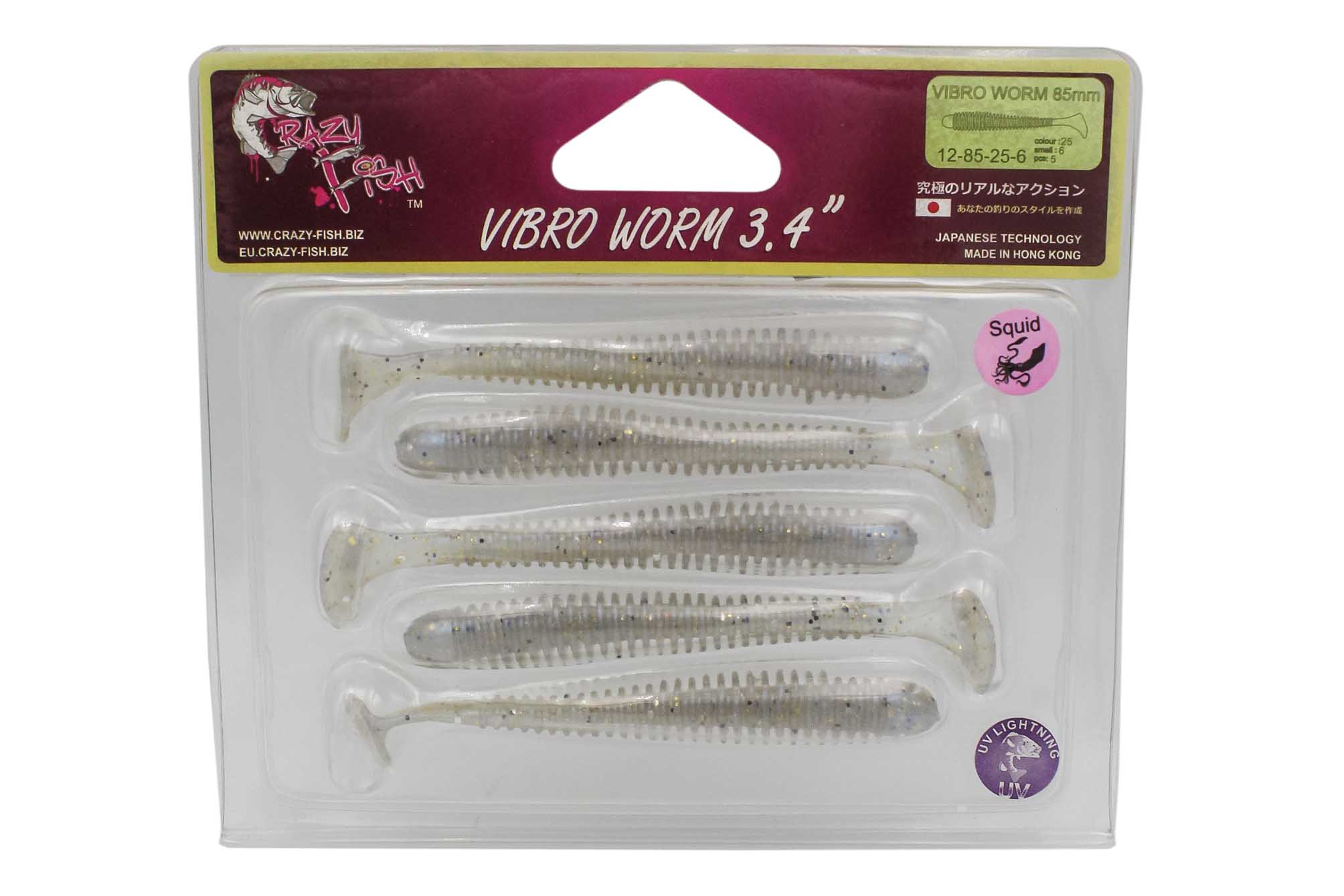Приманка Crazy Fish Vibro worm 3,4" 12-85-25-6