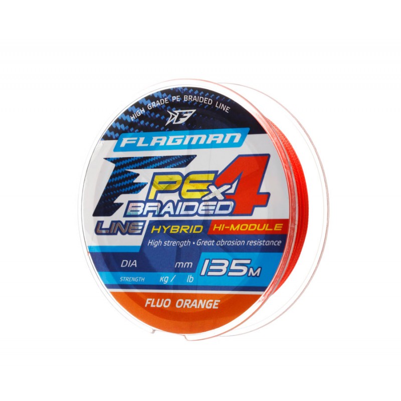 Шнур Flagman PE Hybrid F4 135м Fluo Orange 0,06мм 2,7кг 6lb - фото 1
