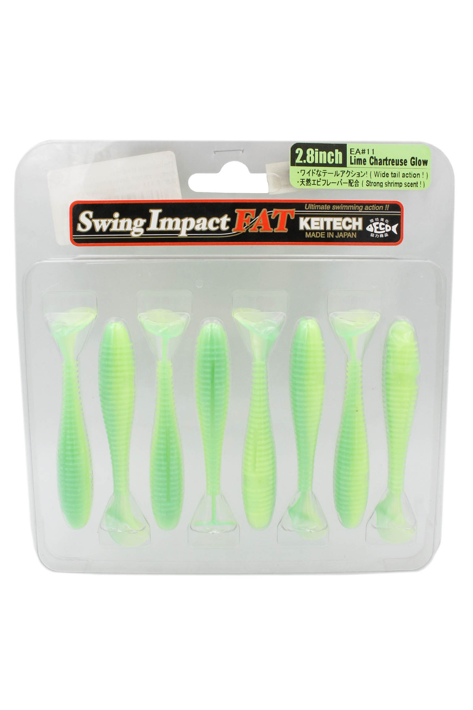 Приманка Keitech виброхвост Swing impact fat 2,8" EA11 lime chartreuse glow - фото 1