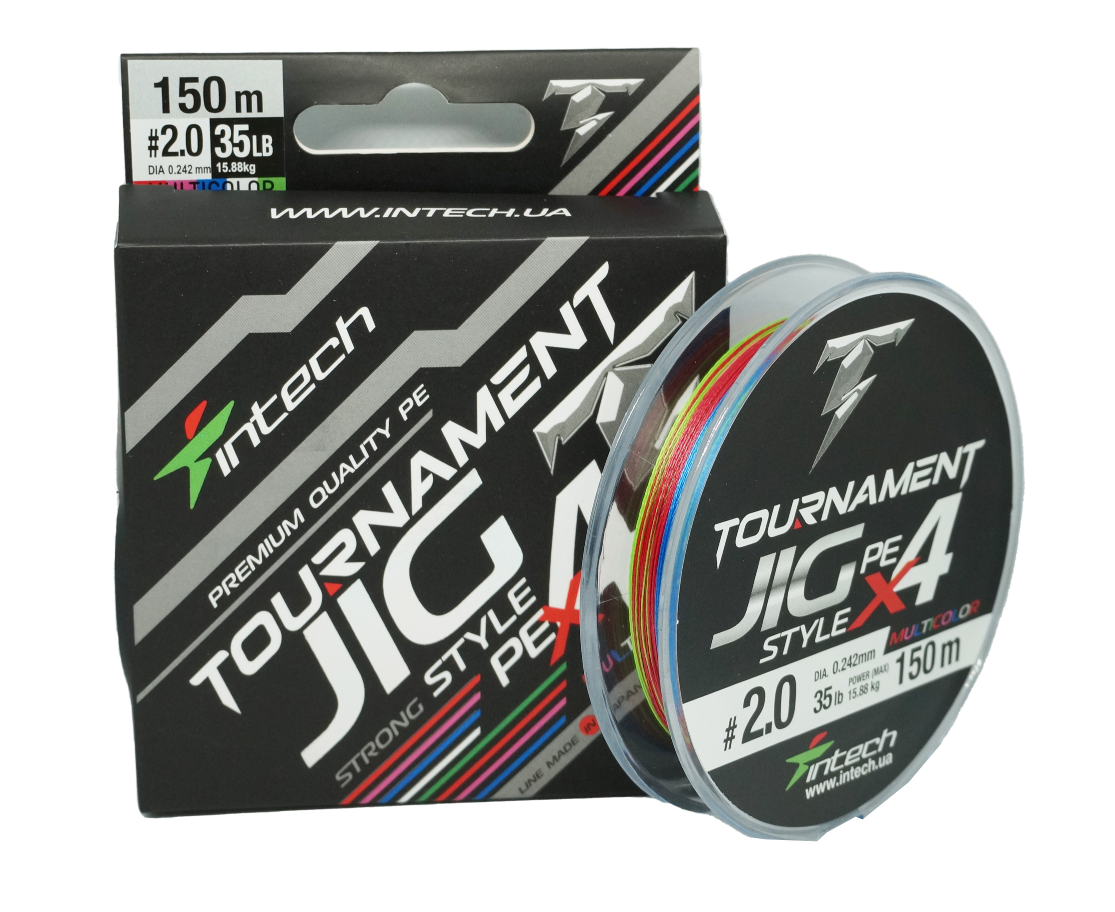 Шнур Intech Tournament jig style PE X4 150м 2,0 35lb 15,88кг multicolor - фото 1