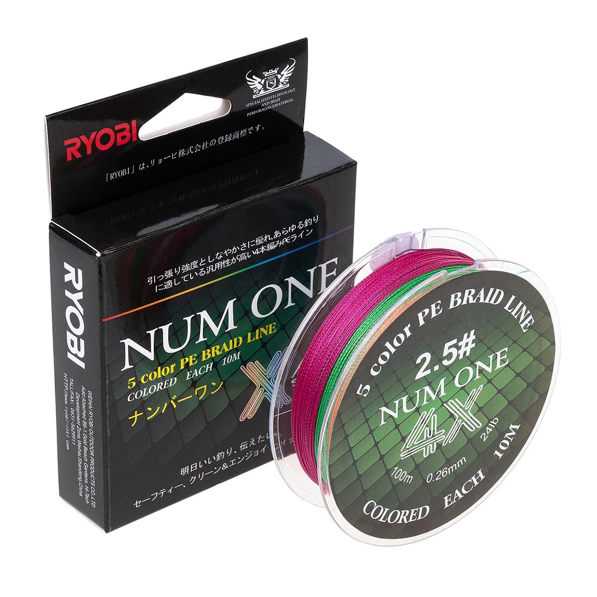 МП Шнур NUM ONE PE4X-100M 2.5#/0,260 mm Multi Colour Ryobi - фото 1