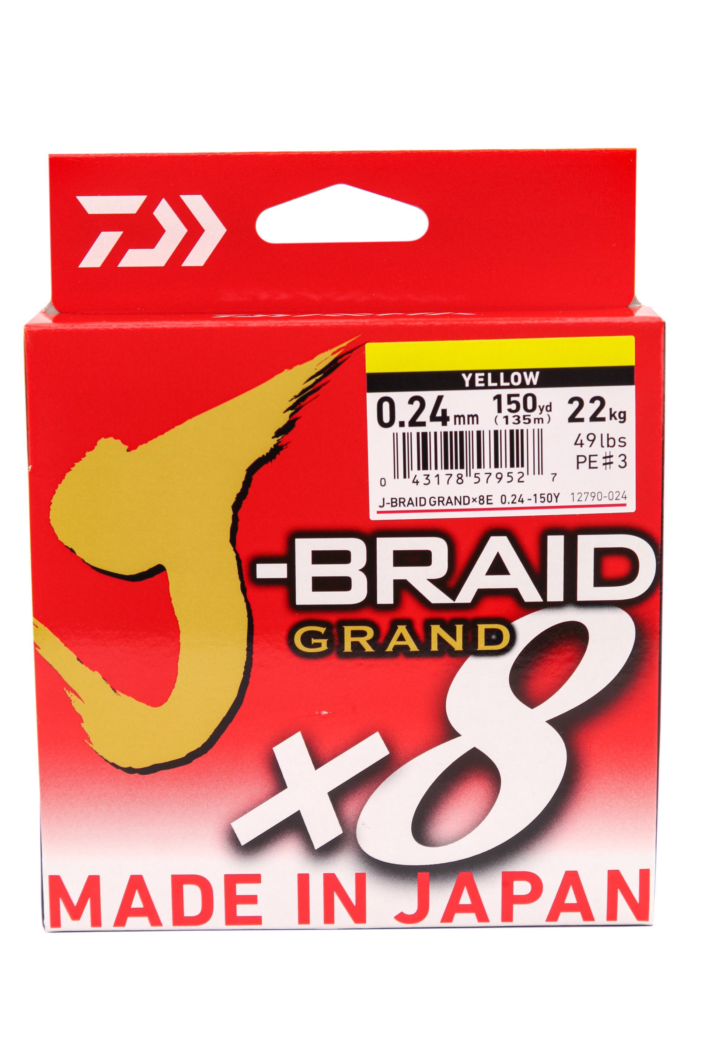 Шнур Daiwa J-Braid Grand X8 0,24мм 135м yellow - фото 1