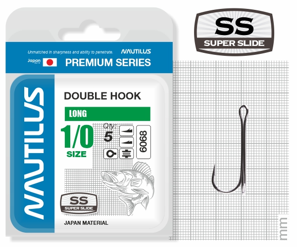 Крючок двойной Nautilus Двойной Double Long Premium Series 6068BN № 1/0 (5шт) - фото 1