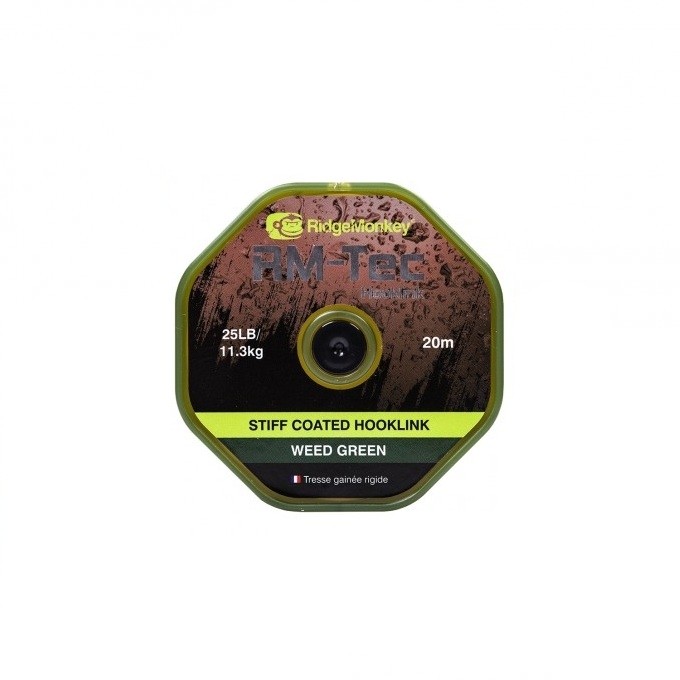 Поводковый материал Ridge Monkey RM-Tec stiff coated hooklink 25lb 20м weed gree - фото 1