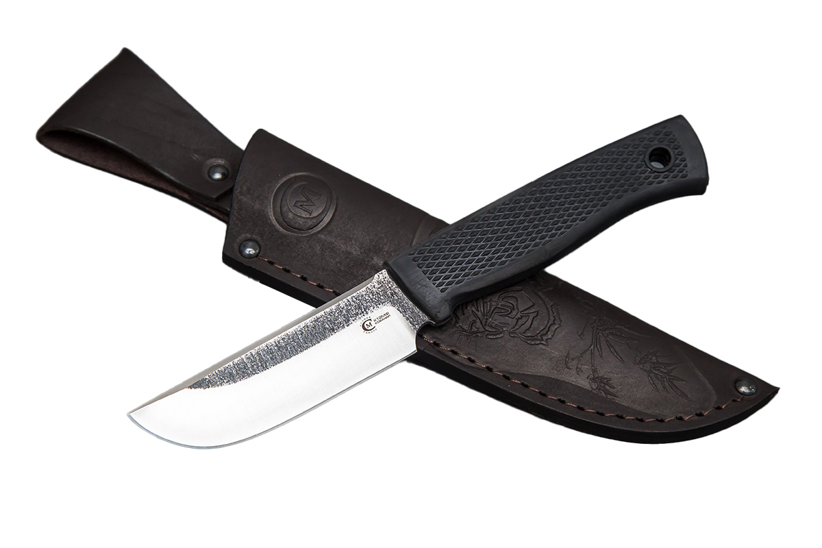 Нож ИП СЕМИНА Соболь 1 ст.Х12МФ рук. Elastron след ковки черный - фото 1