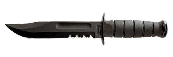 Нож Ka-Bar 1214 Black USMC сталь 1095 серрейтор рукоять кратон - фото 1