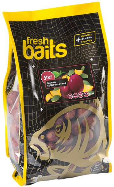 Бойлы Fresh Baits Ух! Слива с ракушечкой 20мм 1кг - фото 1