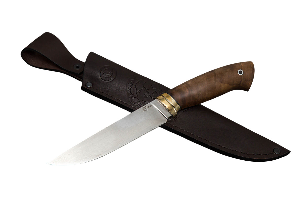 Нож ИП СЕМИНА Пантера сталь VG-10 литье мельхиор орех кап - фото 1