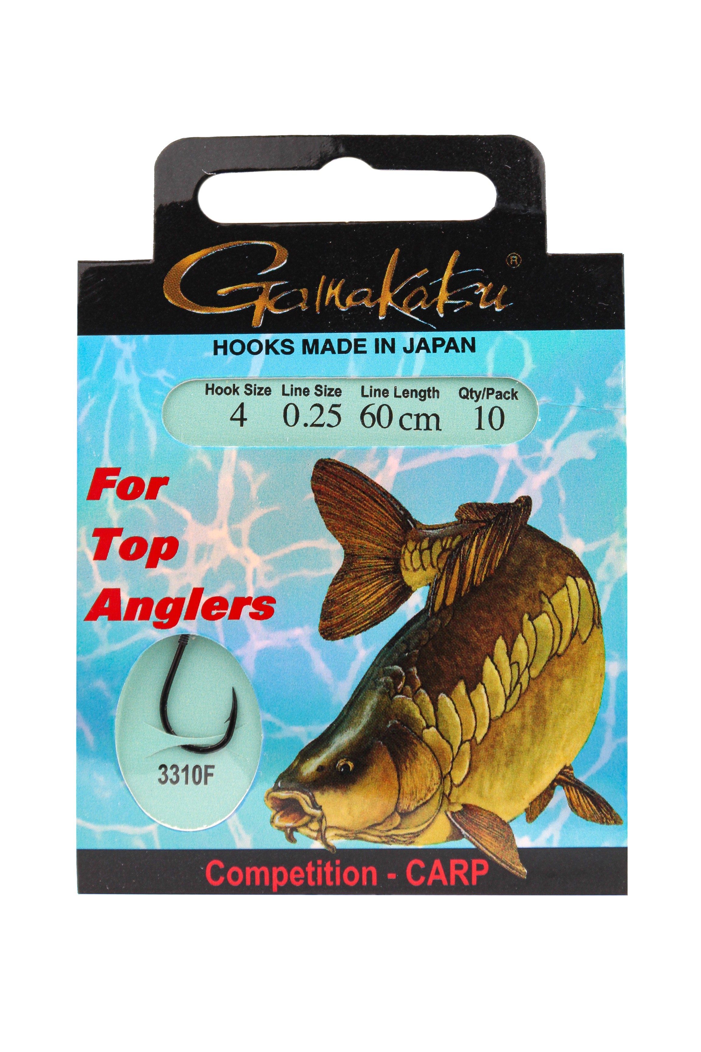 Крючок Gamakatsu с поводком Booklet carp 3310F 0,25мм 60см №4 - фото 1