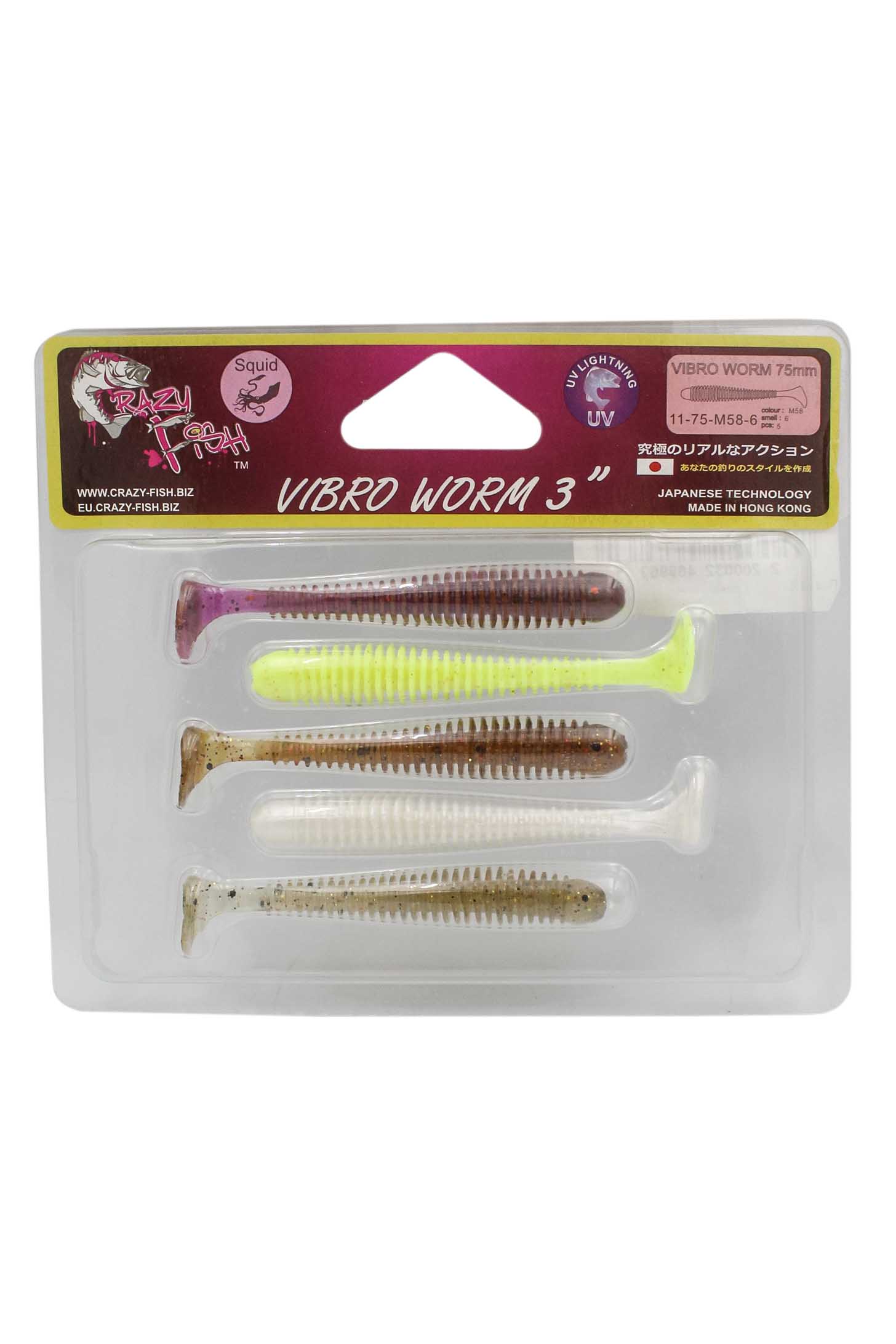 Приманка Crazy Fish Vibro worm 3'' 11-75-M58-6 - фото 1