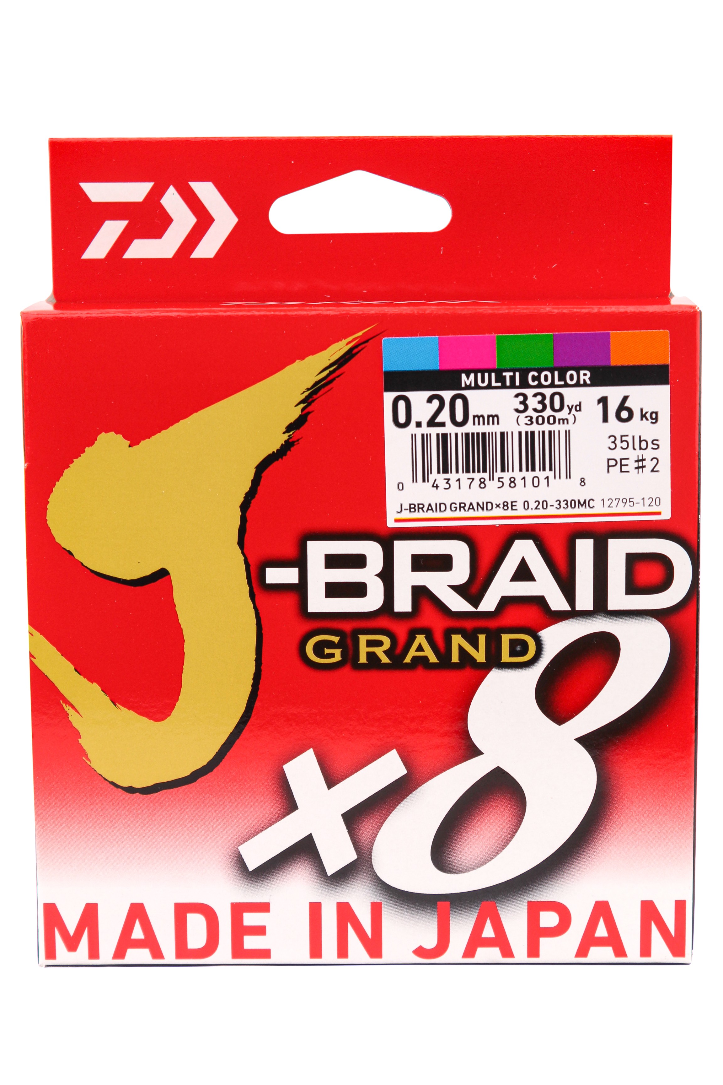 Шнур Daiwa J-Braid Grand X8E 0,20мм 300м multi color - фото 1