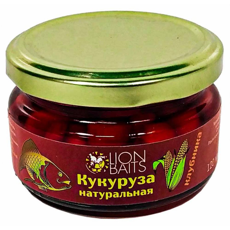 Кукуруза Lion Baits натуральная в стеклянной банке Клубника 120мл - фото 1