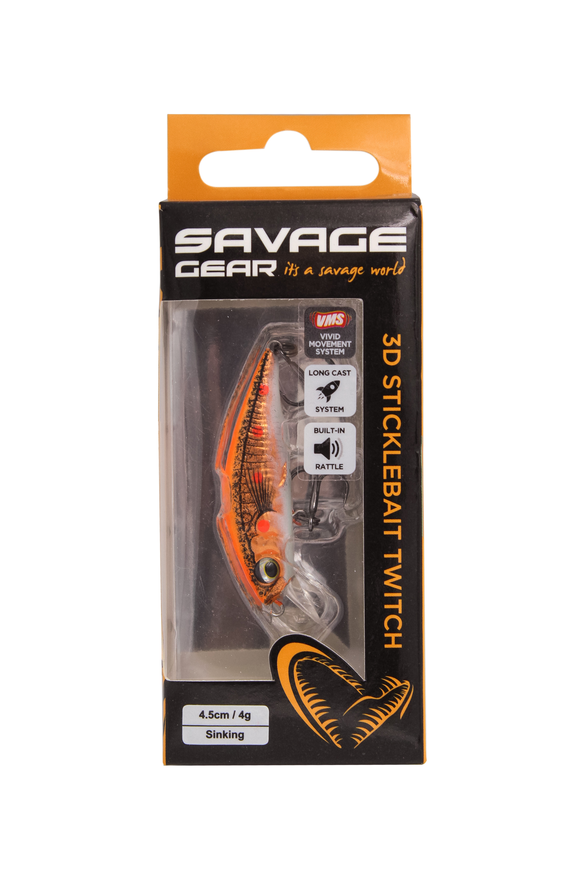 Воблер Savage Gear 3D sticklebait twitch 4,5см 4гр sinking fluo orange copper - фото 1