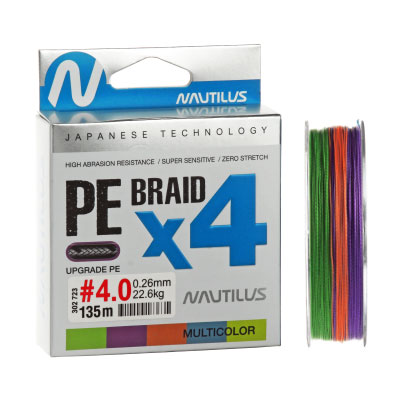 Шнур Nautilus Braid X4 Multicolour d-0.24 20.1кг 3.5PE 135м Com - фото 1