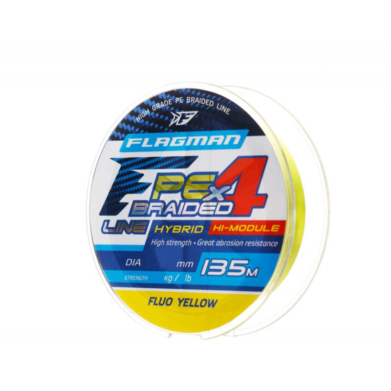 Шнур Flagman PE Hybrid F4 135м Fluo Yellow 0,08мм 3,6кг 8lb - фото 1