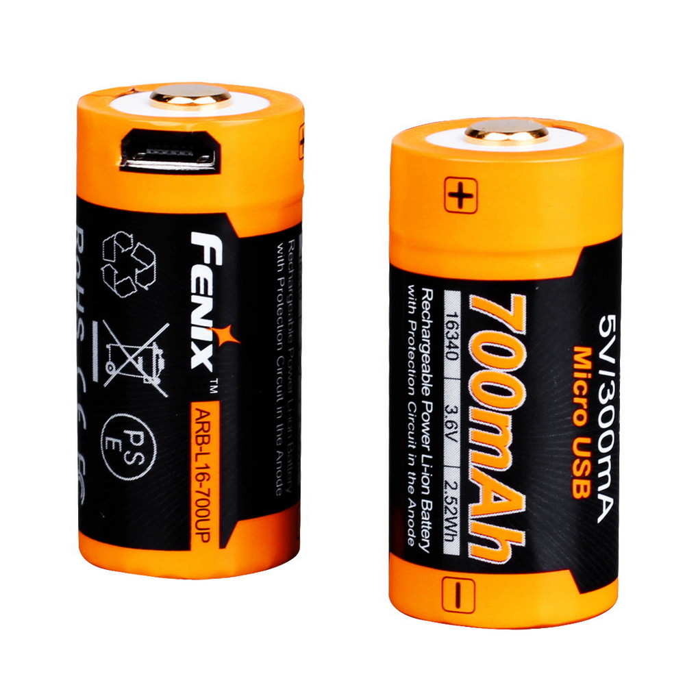 Аккумулятор Fenix 16340 ARB-L16-700UP 700mAh Li-ion с разъемом для USB - фото 1