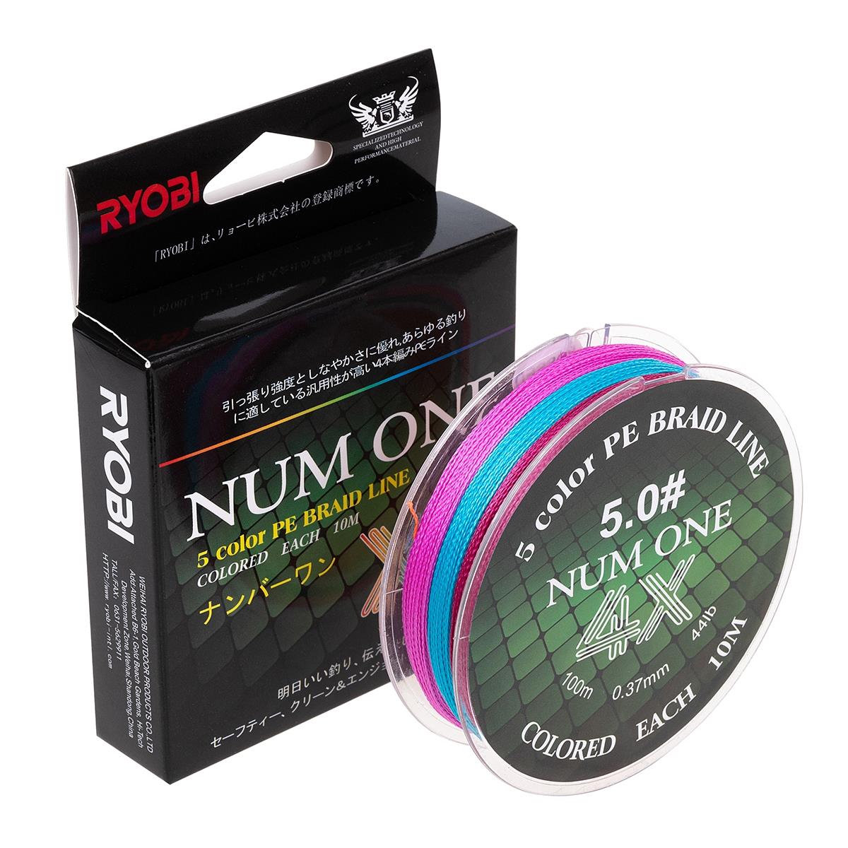 МП Шнур NUM ONE PE4X-100M 5.0#/0,370 mm Multi Colour Ryobi - фото 1