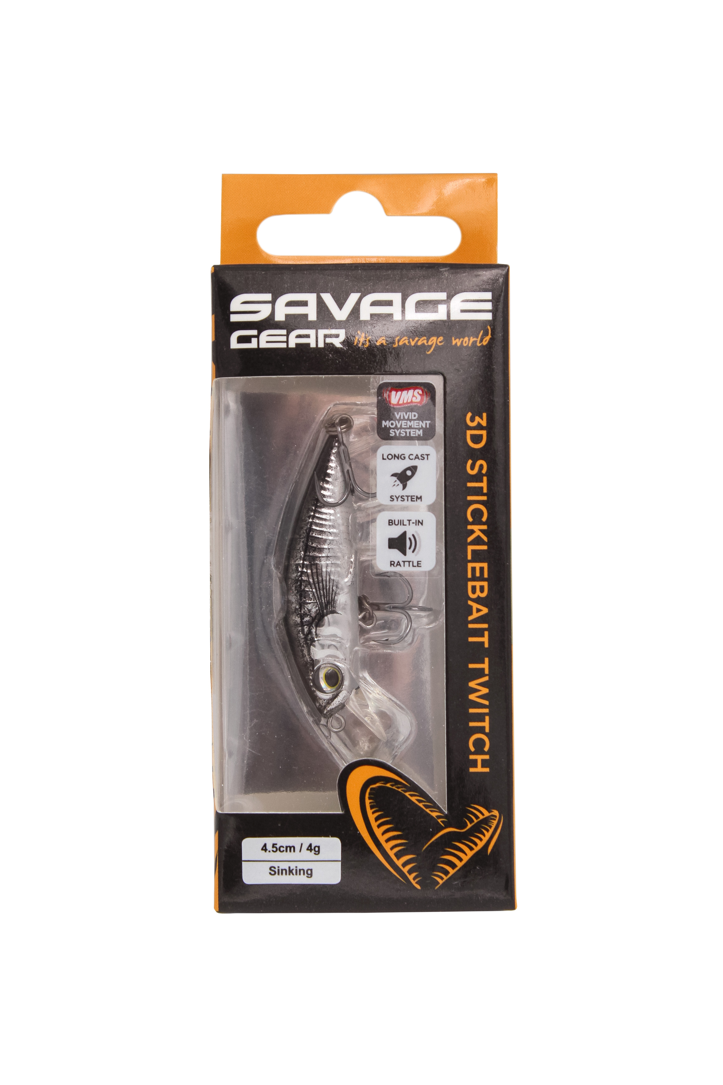 Воблер Savage Gear 3D sticklebait twitch 4,5см 4гр sinking black silver - фото 1