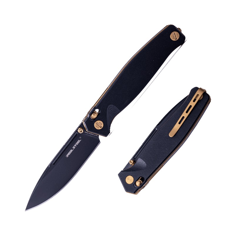Нож складной Real Steel Huginn Black/Gold G10 клинок черн.VG-10 9,3см - фото 1