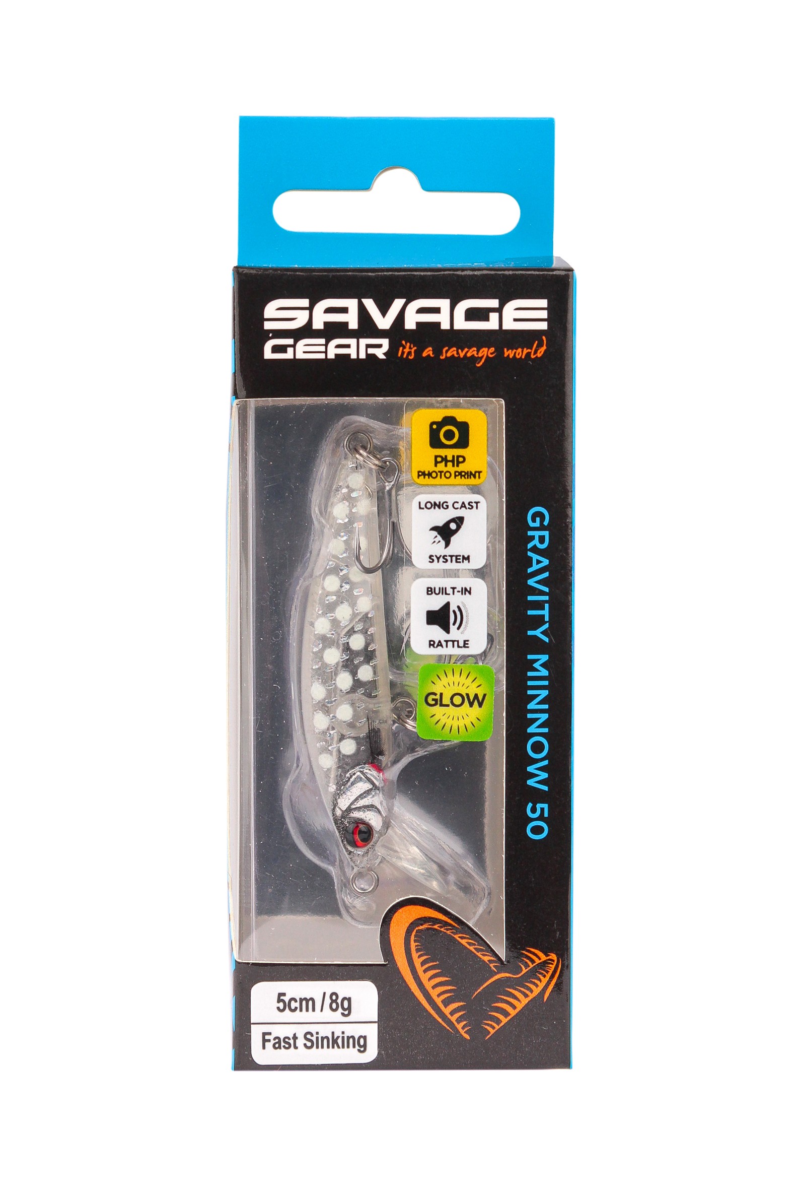 Воблер Savage Gear gravity  minnow 5см 8гр fast sinking crystal white glow - фото 1