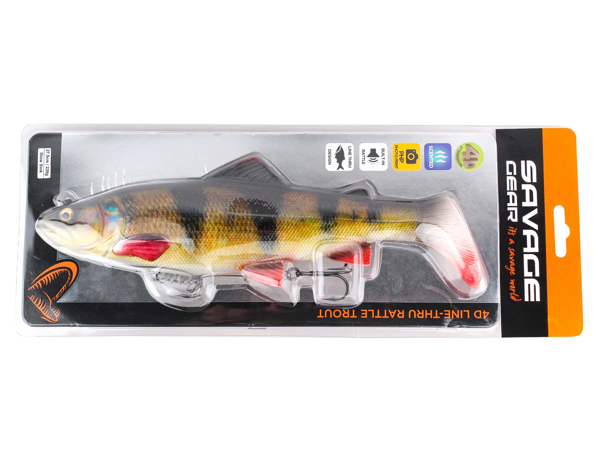 Приманка Savage Gear 4D line thru rattle trout 27,5см 228гр slow sinking perch - фото 1