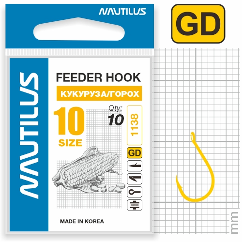 Крючок Nautilus Sting Feeder Кукуруза/горох S-1138GD №10 - фото 1