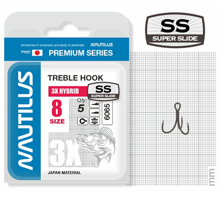 Крючок тройной Nautilus 3X Hybrid Premium Series 6065SS №8 (5шт) - фото 1