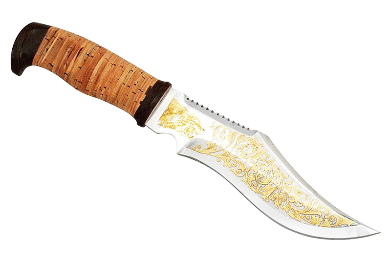 Нож Росоружие Лапа-2 95x18 береста позолота - фото 1